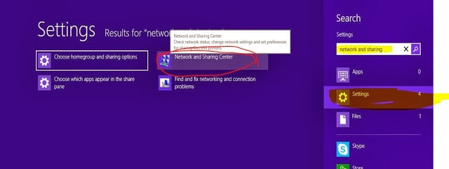 Network and sharing windows 8.1