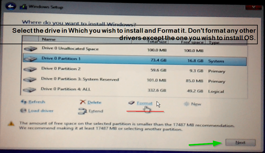 windows 10 select installtion drive
